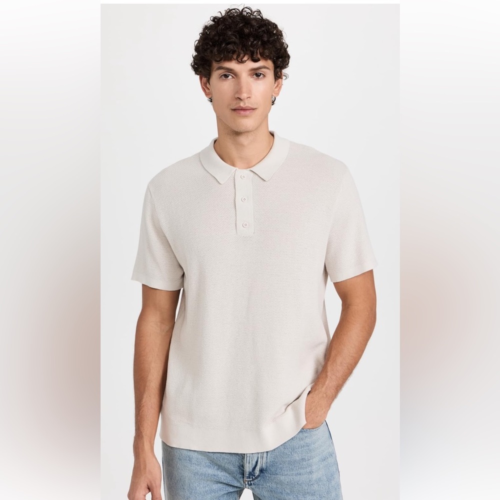 Onia cotton textured knit Cream Polo shirt